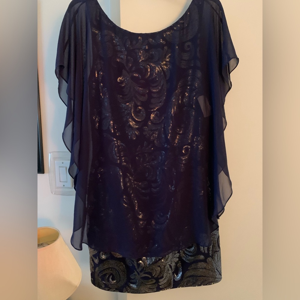 NEW Laundry By Shelli Segal Navy & Silver Dress - Picture 3 of 12